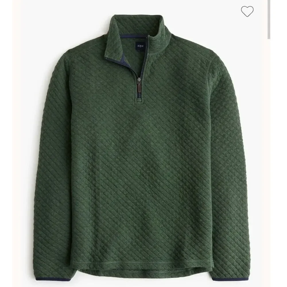 NWT J. Crew Men's Quilted Quarter-Zip Heather Garland Green L
